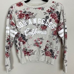 3/$20 IRIS Los Angeles Gray Crop Sweatshirt Pink Rose Floral Varsity Stripes